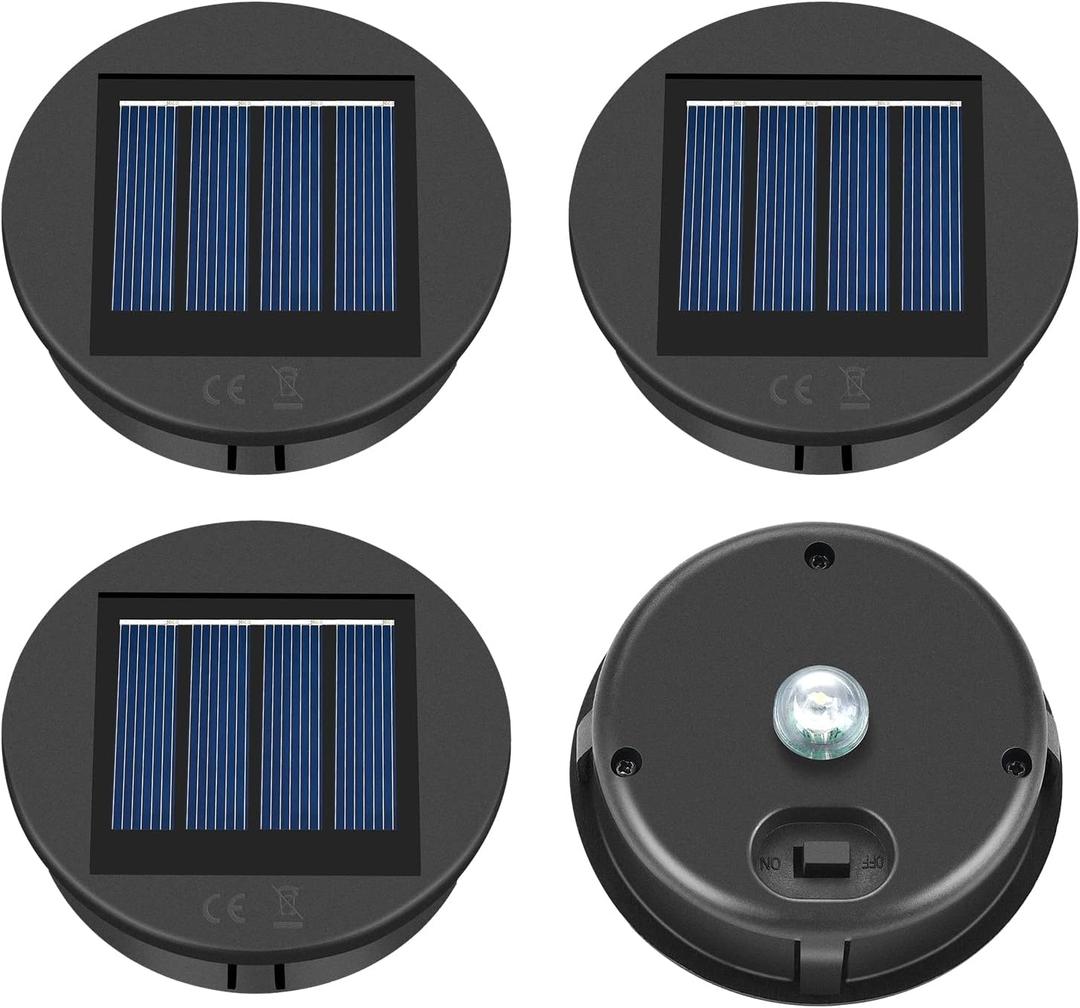 ELUTENG Solar Light Replacement 4 Pack (Top Size 3.15 inch, Bottom Size 2.76 inch) LED Solar Lantern Light Lids Outdoor Waterproof Replacement Solar Light Tops Warm White LED (3.15inch)