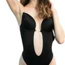 Women's Backless Bodysuits U Plunge Seamless Thong Full Bodysuits, XL
