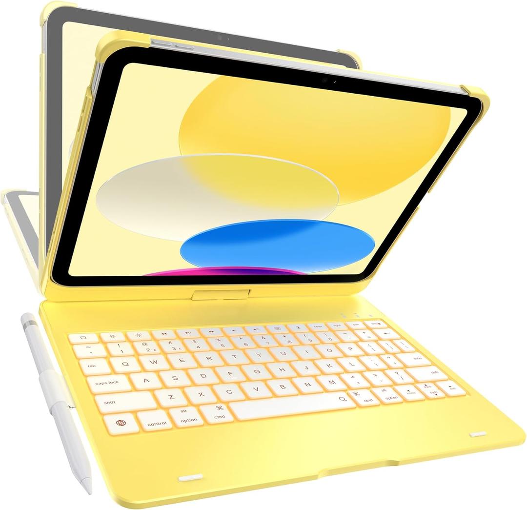 typecase Keyboard Case for iPad 11th (A16, 2025) and iPad 10th Gen (10.9", 2022)  No Trackpad, 11-Color Backlight, 360 Rotatable, 7 Use Modes, Thin & Lightweight  Yellow