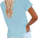 Cicy Bell Women's Short Sleeve Shirts Crewneck Loose Casual Summer Basic Tees Tops (Blue, L)