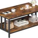 Homeiju Coffee Table for Living Room, Farmhouse Living Room Table with Slatted Sides Frame for Home Office, Apartment, 39 inch Rustic Black and Brown, 39.4L*21.6W*18.1H