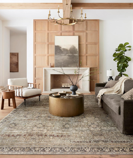 Loloi Layla Collection LAY-03 Olive/Charcoal 7'-6" x 9'-6" .13" Thick Area Rug, Soft, Durable, Vintage Inspired, Distressed, Low Pile, Non-Shedding, Easy Clean, Printed, Living Room Rug
