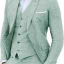 Linen Suit 3 Pieces Vintage Retro Wedding Prom Suits Slim Fit Jacket Blazer Groom Tuxedos (Light Green) XL