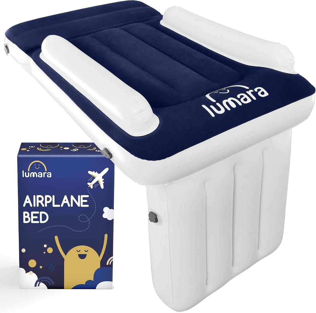 LUMARA Toddler Airplane Bed - Inflatable Airplane Bed for Toddlers, Plane Baby Mattress for Kids - Blow Up Air Mattress for Child Flight Sleep with Safety Belt, Innovative Valves, No Pump Needed
