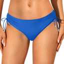 Womens Low Rise Bikini Bottoms - Side Tie Bathing Suit Swim Bottom Ruched Swimsuits Swimwear (Small, Royal Blue)