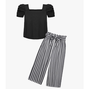 Arshiner Girls 2 Pieces Outfits Kids Square Neck Puff Sleeve Tops and Pants Set with Pockets 6-7Years