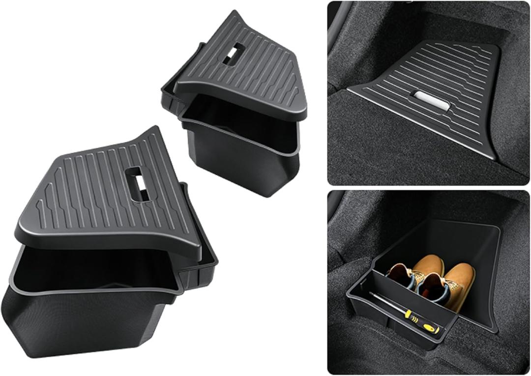 2PCS for 2025 2026 Tesla Model Y Juniper Trunk Organizer Trunk Storage Bins with Lid TPE Waterproof Trunk Storage Box for Model Y Juniper Interior Accessories