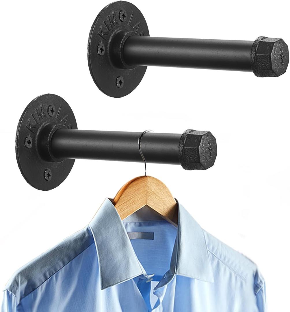 Sumnacon 2 Pcs 5.9 Inch Industrial Pipe Clothes Bar - Heavy Duty Rustic Metal Coat Hanger with Screws, Wall-Mounted Garment Holder Rack for Bedroom/Bathroom/Cabinet/Boutique/Clothing Store, Black
