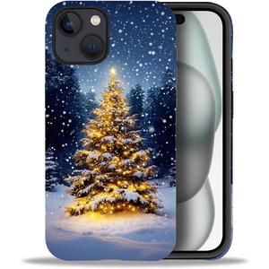 CARLOCA Compatible with iPhone 15 Full Body Matte Case for Girl Boy Hard Shell Shockproof for iPhone 15 Fashion Pattern Beautiful Christmas Tree Dazzling Lights Snowy