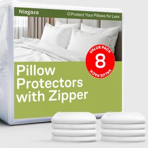 Ultra Soft Pillow Protectors with Zipper Queen Size - Set of 8 Breathable Pillow Covers - 100% Protection Against Stains, Dust & Dirt - Machine Washable (White)