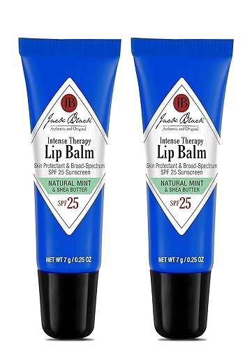 Jack Black Intense Therapy Lip Balm, 0.25-Oz., Pack of 2 – Natural Mint & Shea Butter, SPF 25 Sun Protection, Lip Moisturizer, Hydrating Lip Balm with SPF, Long Lasting Treatment