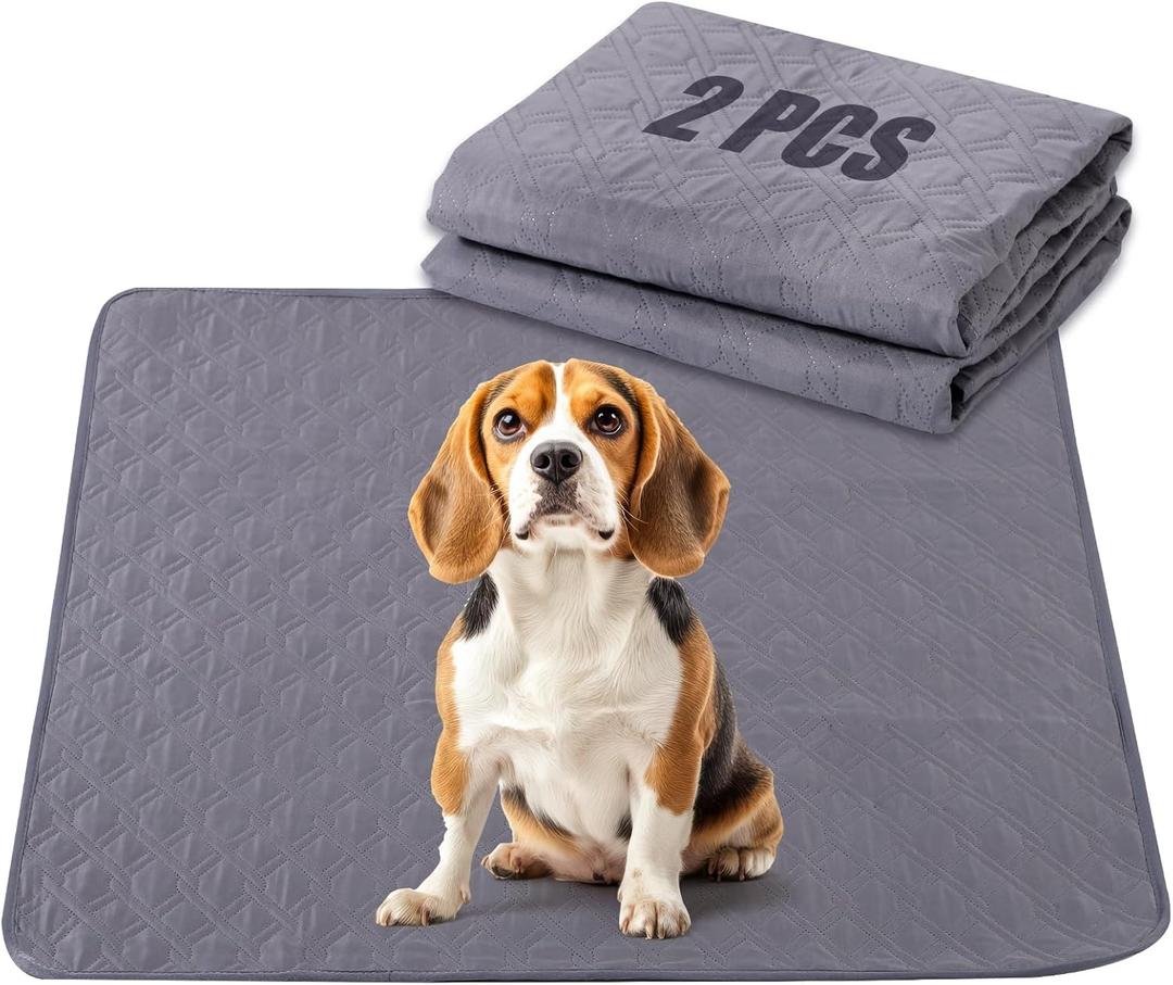 24x18 in Washable Pee Pads for Dogs,2 Pack Reusable Puppy Pads,Waterproof Non-Slip Pet Pee Pads ,4 Layer Design Pet Training Pads for Dogs, Cats, Bunny, Grey
