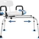 EOSPRIM Sliding Shower Chair with 360 Swivel Seat, Tub Transfer Bench with Drainage Holes, Pivoting Arms and Seat Belt, Non-Slip Foot Mats, for The Elderly, Sick and Handicap (Large, Silver)