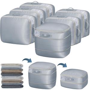 DIMJ Compression Storage Bags 6 Pack - Blanket Storage Bags with Window Zipper, Ultra Space Saving Self Compression Organizer for Puffer Jacket, Bedding, Lightweight Comforter Duvet, Sweater, Sheet (Gray)