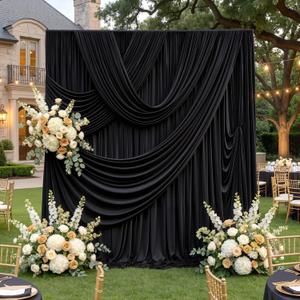 60ftx12ft Wrinkle Free Black Backdrop Curtain, 12 Panels 12FT Height Black Drapes for Wedding, Silky Polyester Photo Back Drop Cloth Draping for Birthday Party Photography Background