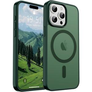 SUPFINE Magnetic for iPhone 15 Pro Max Case (Compatible with MagSafe) (Military Grade Drop Protection) Slim Translucent Matte Shockproof with Anti-Fingerprint Phone Case, Forest Green