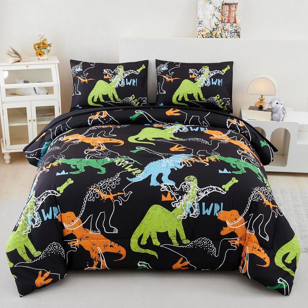 RYNGHIPY Dinosaur Comforter Set Twin Size 3Pcs Dinosaur Bedding Set for Kids Boys Girls Microfiber Boys Bedroom Set 1 Comforter with 2 Pillowcases (Multi,Twin)