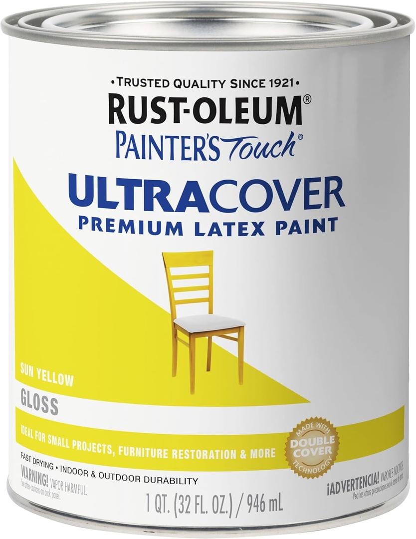 Rust-Oleum 1945502 Painter's Touch Brush On Paint, 1 Quarts (Pack of 1), Gloss Sun Yellow, 32 Fl Oz