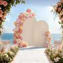 SuuWoee Arch Backdrop Stand Set of 2 With Beige Cover (7.2FT+6FT),Gold Metal Wedding Arch Balloon Stand With Cover for Birthday Party Baby Shower Graduation Ceremony Decoration