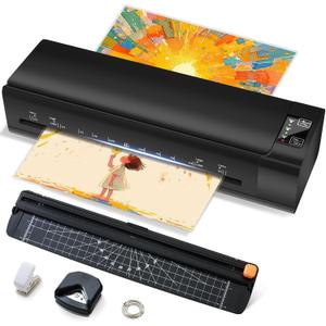 13 Inch Laminator Machine, A-3 9-in-1 Thermal Laminator with Sheets for Hot & Cold Laminating Machine, Features Fast 60-Sec Warm Technology and Never-Jam Design for Home,Office,or School,Glossy Black