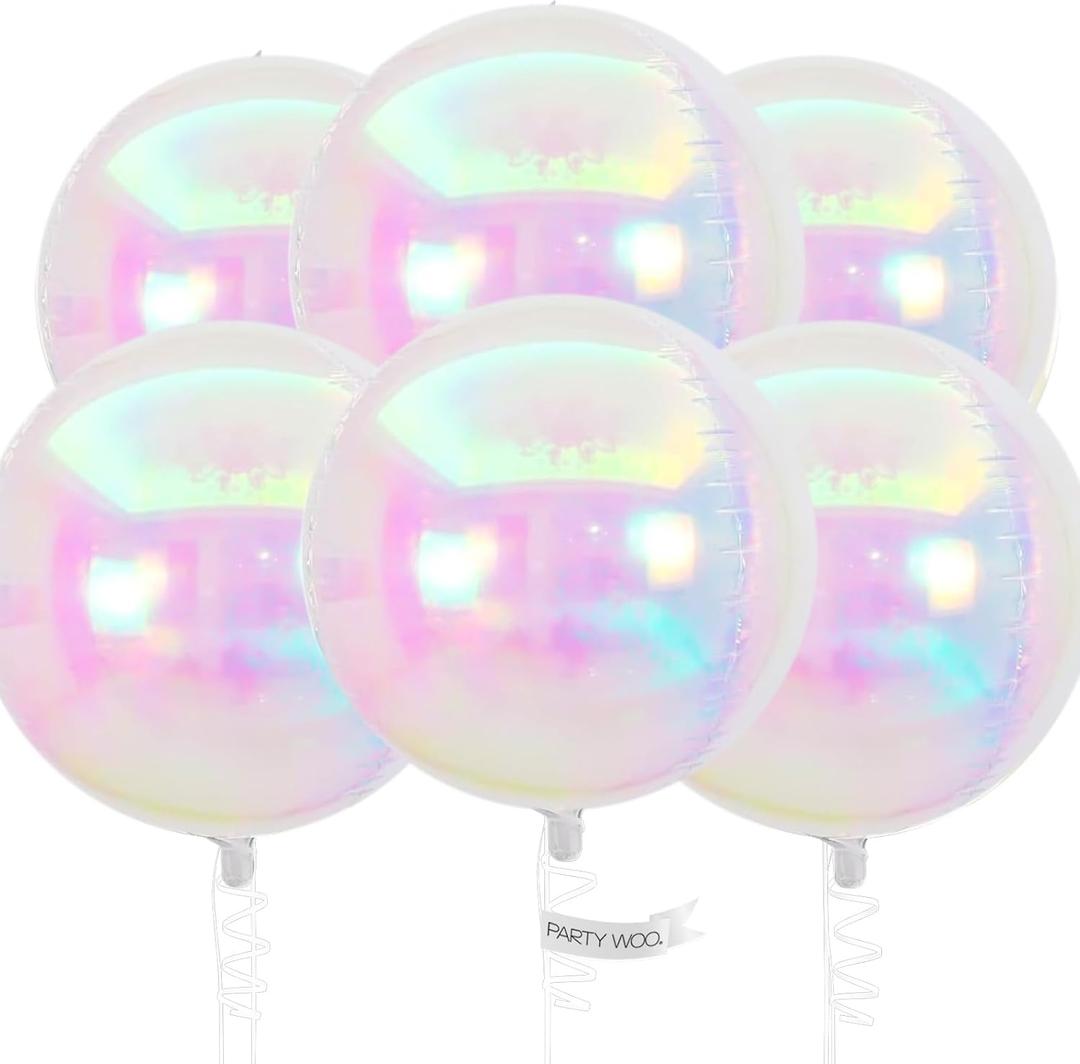 PartyWoo Iridescent Foil Balloons 6pcs 22 Inch Large Round Foil Big Giant 4D Jumbo Inflatable Mirror Ball Mylar Balloons for Wedding Anniversary Birthday Baby Shower Disco Party Decorations