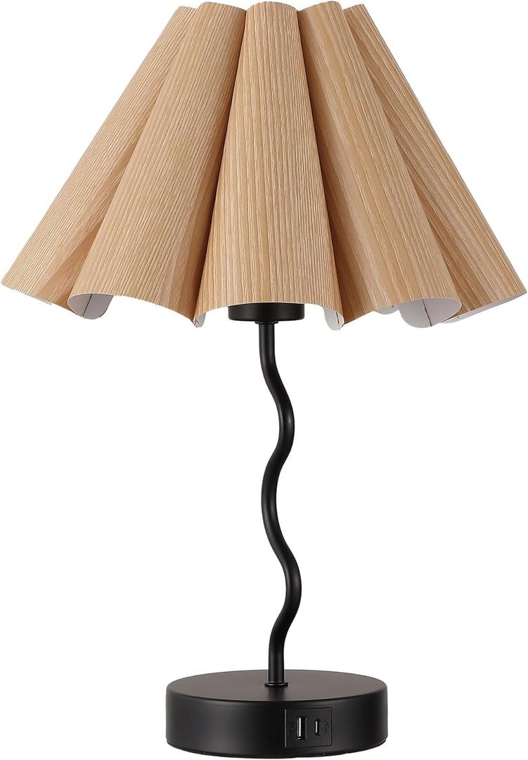 EOEYYOYB Pleated Table Lamp, Table Lamp for Bedroom, Bedside Lamps for Nightstand with Linen Lampshade, Modern Lamp for Bedroom Home Office Decor, Burlywood