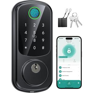 Smart Locks for Front Door, Fingerprint Keyless Entry Door Lock with Security Smart Deadbolt and Touchscreen Keypad, App Control, Auto Lock, Easy Install, Matte Black, (2025 Upgrade)
