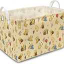 Winnie Nursery Hampers with Handles, the Pooh Nursery Storage Basket, Classic Winnie Baby Nursery Hamper Decor, Foldable and Waterproof Canvas Organizers for Toys Clothes Bedroom Bathroom
