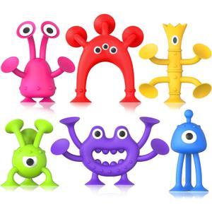 Baby Bath Toys Suction Toy: No Hole Bath Toy for Baby Toddlers - Kids Mini Sensory Fidget Suction Cup Toys for Boys Girls - Window Building Toy Road Trip Travel Essentials for Kids Gifts (Ages 3+) (6pcs)