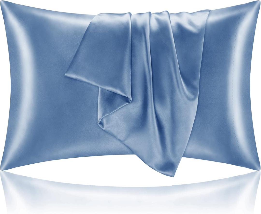 BEDELITE Satin Pillowcase for Hair and Skin, Super Soft and Cooling Similar to Silk Pillow Cases 2 Pack with Envelope Closure, Gift for Women Men(20"x26" Standard Size, Airy Blue)