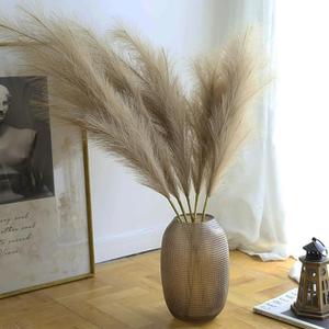 38" 10 Stems Faux Pampas Grass Decor - Tall Pampas Grass for Floor Vase Fluffy Artificial Pampas Grass for Boho Home Wedding Mothers Day Decoration (Brown)