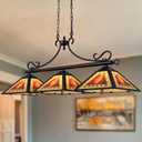 TOCHIC Pool Table Light - 49.5" Farmhouse Chandelier With 3 Tiffany Lights for Dining Room, Billiard Tables, Game Room, Basement, Bar - Rustic Leaves Fixture for 7, 8, 9 ft Tables