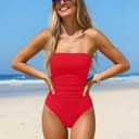 Holipick Women Tummy Control One Piece Swimsuits Strapless Bandeau Bathing Suits Slimming Halter Swimwear (M)