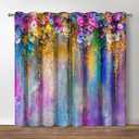 Jekeno Floral Blackout Curtains Weeping Purple Flowers Floral Decor for Home Bedroom Living Room Colorful Darkening Grommet Window Drapes 2 Panel Set, 42"x84"