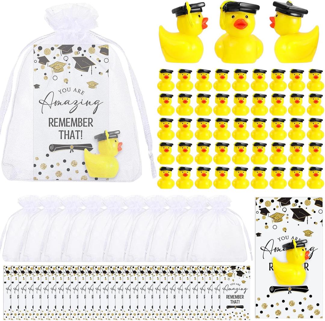 Chunful 72 Sets Class of 2025 Graduation Gifts Resin Ducks Funny Duck with Inspirational Congratulation Cards Organza Bags for School Student College Son Daughter Preschool Graduation Party Supplies