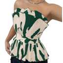SweatyRocks Women's Ruffle Sleeveless Blouse Color Block Tube Tops Strapless Pleated Tops, Medium