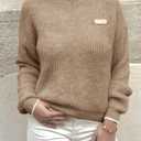 Saodimallsu Womens Sweaters Crew Neck Long Sleeve Knit Contrast Piping Stripe Lightweight Casual Fall Pullover Tops 2025 (Brown)