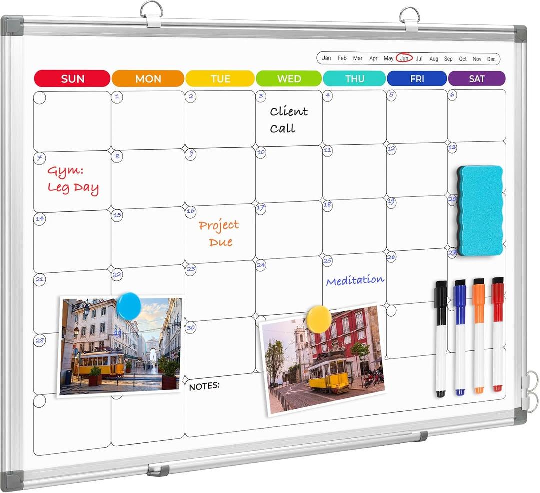 DOLLAR BOSS 36'' x 24'' Magnetic Whiteboard Calendar for wall, Double-Sided