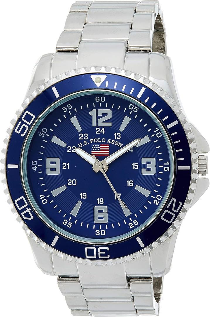 MEN'S SILVERTONE BRACELET WATCH WITH BLUE DIAL