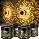 VIHOSE 4 Pcs Outdoor Decorative Solar Mandala Lights Solar Fence Lights Metal Waterproof Wall Deck Step Light for Garden Post Patio Backyard Yard Decor Gifts for Mom Women