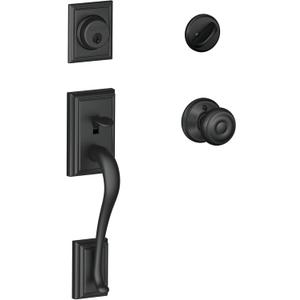 Schlage F60 ADD 622 GEO Addison Front Entry Handleset with Georgian Knob, Deadbolt Keyed 1 Side, Matte Black