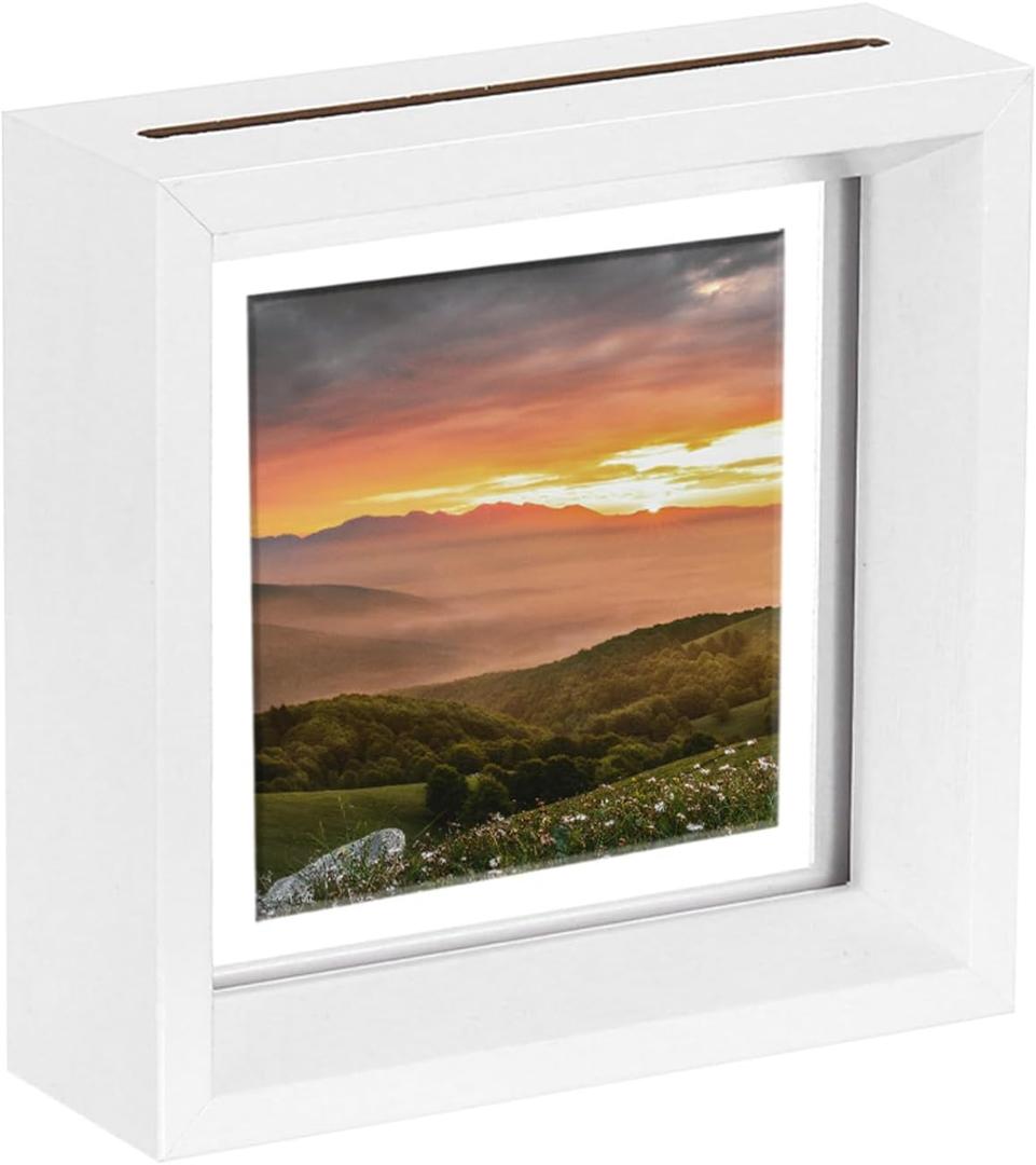 MECCANIXITY Floating Frame, 4 x 4 Inch Natural Wood Pictures Frames for Pressed Flowers Standing Wall Hanging Picture Collection, White