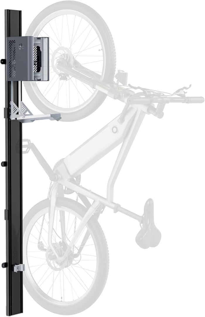 monTEK Automatic Lift EBike Rack  Fits 24-29" Tires, Heavy-Duty Vertical Wall Rack for Bicycles (Up to 71 lbs) - Effortless Lifting, Easy Install - Space-Saving Storage for Garage, Shed, BG (Black+Gray)