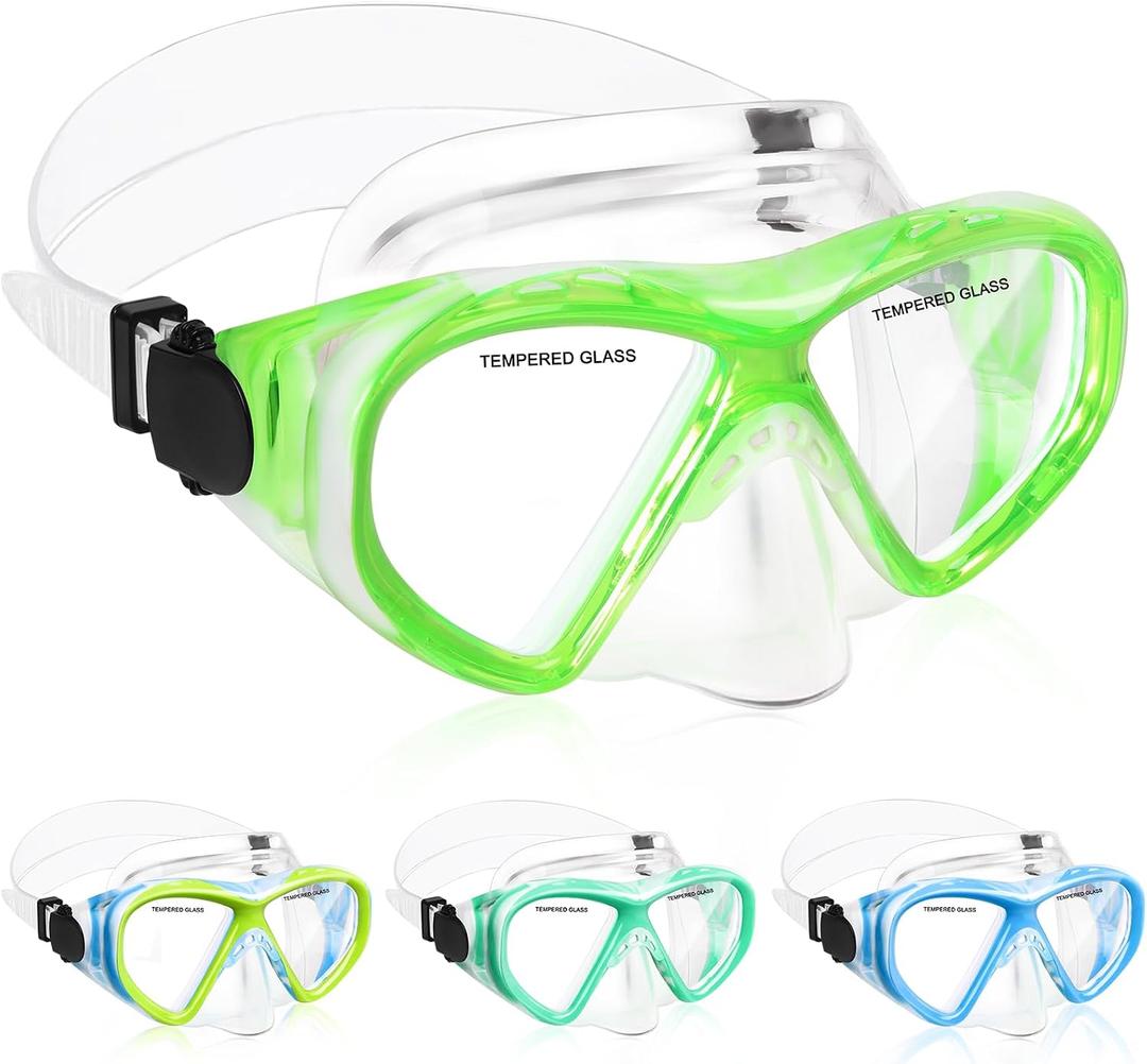 ACQCES Kids Swim Goggles Snorkel Diving Mask for Boys Girls Ages 5-15, Two-Color Anti-Fog Swimming Goggles with Nose Cover