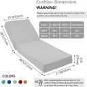 6" Thick Olefin Waterproof 72x21 Chaise Lounge Cushions Outdoor | Lounge Chair Cushion, Removable Cover, Adjustable Tie, Fade-Resistant, for Outdoor Furniture, Poolside, Deck, Light Gray