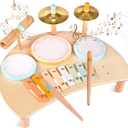 Toddlers Drum Set Toys for Toddlers 1-3,Baby Drum with Xylophone,Musical Instruments Toy, Kids Wooden Montessori Toys Birthday Gift for Boys Girls