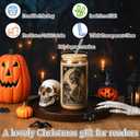 Skeleton Reader Halloween Glass Cup, Cute Halloween Spooky Gifts for Book Lovers, 16 oz Iced Coffee Tumbler Cup with Lid Straw, Book Themed Bookish Reading Gifts for Women Librarian Reader