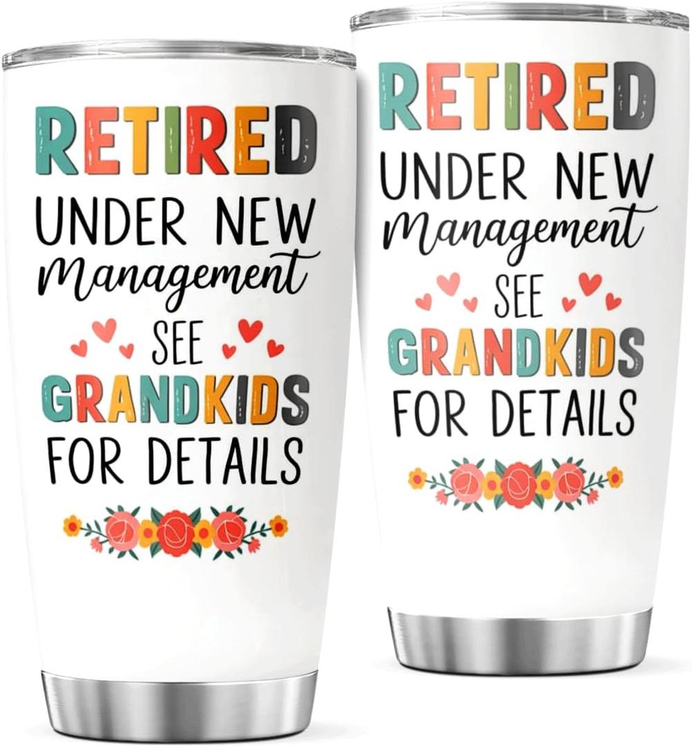 CUBICER Retired Under Management See Grandkids For Details Tumbler Stainless Steel 20 Oz Gift Grandma Grandpa Iced Insulated Mug Cool Coffee Drink Tea Heat Travel Outdoor