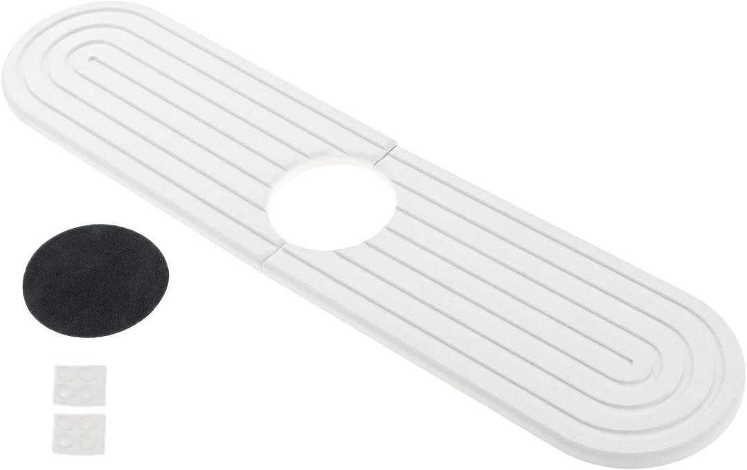 dophee Faucet Mat for Kitchen Sink, Diatomite Fast Drying Stone Sink Tray Faucet Splash Guard Absorbent Mat for Bathroom Counter, 17.7"x3.9", White