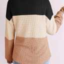 Dokotoo Womens Tops Casual Long Sleeve Waffle Knit Oversized Shirts Crewneck Color Block Pullover Sweatshirts (L)